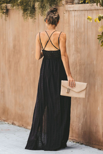 Black Essence of Beauty Cotton Pocket Maxi Dress