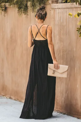 Black Essence of Beauty Cotton Pocket Maxi Dress