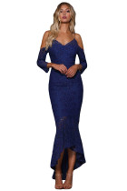 Navy Blue Lace Cold Shoulder Elegant Mermaid Party Dress