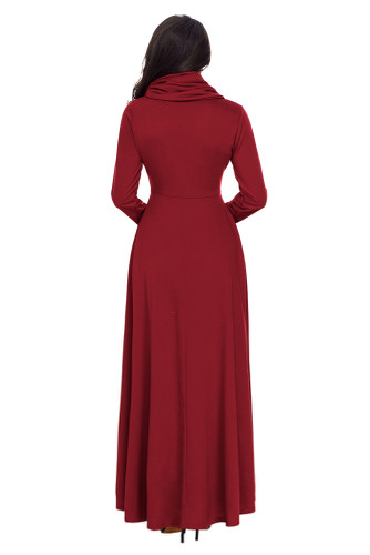 Wine Cow Neck Long Sleeve Maxi Dress