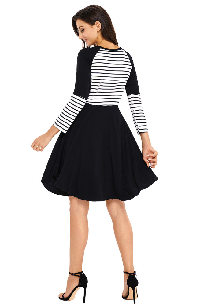 Black Chic Blocked Stripe Jersey Dress