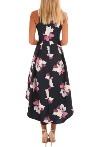 Fushcia Floral High Low Hem Midi Dress