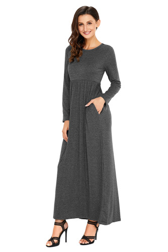 Charcoal Long Sleeve High Waist Maxi Jersey Dress