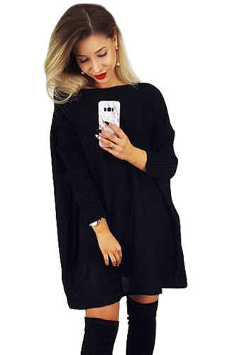 Black Oversized Batwing Sleeve Sweater Dress