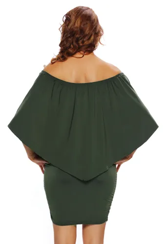 Multiple Dressing Layered Army Green Mini Poncho Dress