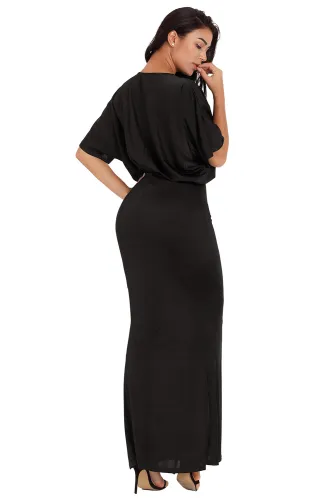Sexy V Neck Maxi Party Dress in Black