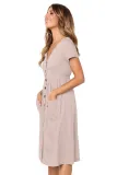 Pink Stylish Button Front Midi Dress with Pockets