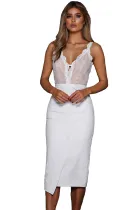 White Lace Illusion Sexy Midi Dress