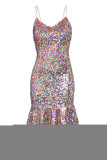 Gossip Multicolor Frill Bodycon Sheath Sequin Dress