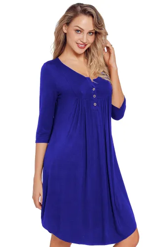 Royal Blue Quarter Sleeve Casual Tunic Dress