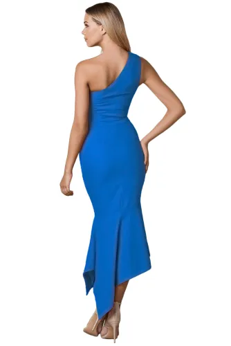 Royal Blue One Shoulder Tulip Party Dress