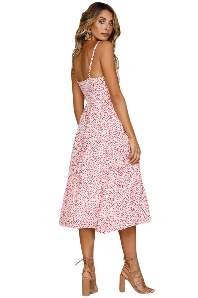 Pink Dotty Print White Buttoned Sundress