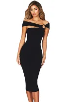 Black Elegant Off Shoulder Bodycon Midi Dress