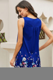 Blue Crew Neck A-Line Daily Beach Floral Dress