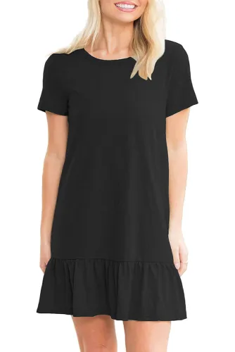 Black Strappy Back Ruffle Hem Casual Shirt Dress