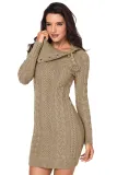 Asymmetric Buttoned Collar Apricot Bodycon Sweater Dress