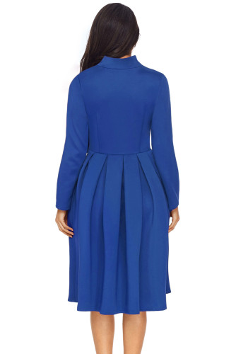 Royal Blue Pocket Style High Neck Skater Dress