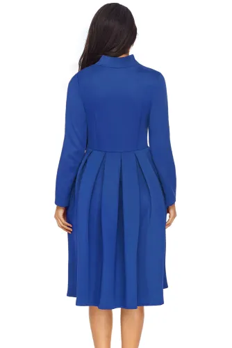 Royal Blue Pocket Style High Neck Skater Dress