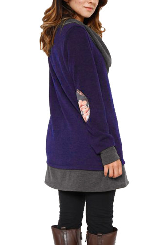 Indigo Gray Elbow Patch Cowl Neck Tunic Dress