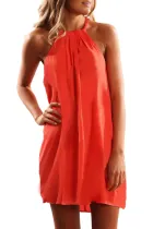 Orange Halter Sleeveless Casual Mini Dress
