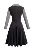 Gray Vintage Turn-Down Collar Pinup Button A-Line Dress