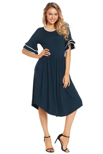 Slate Blue Layered Bell Sleeve Dress