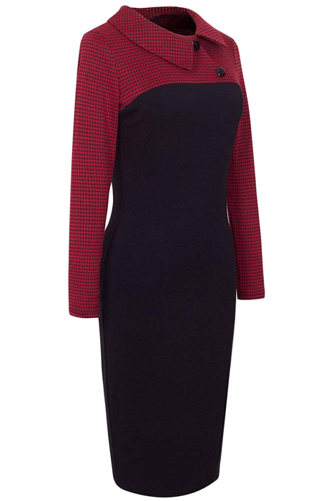 Red Vintage Turn-Down Collar Pinup Button Midi Dress