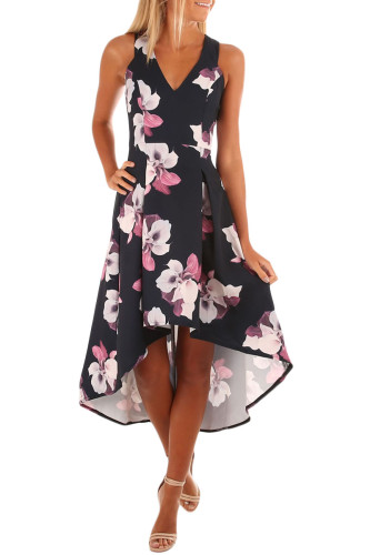 Fushcia Floral High Low Hem Midi Dress