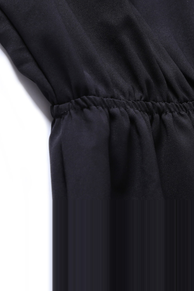 Black Chiffon Irregular Hem Short Sleeve Pleated Dress
