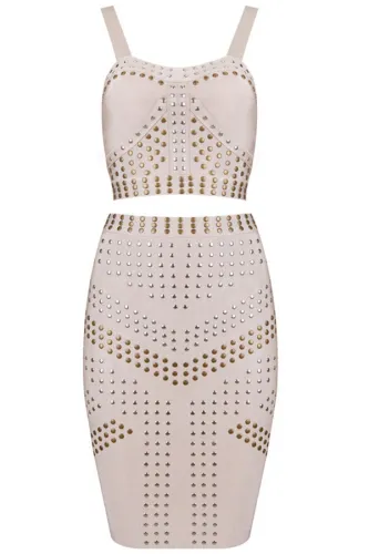 Studded Nude Leatherette 2pcs Bandage Dress