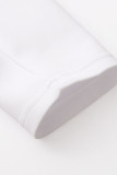 Asymmetric Button Detail White Ruched Midi Dress