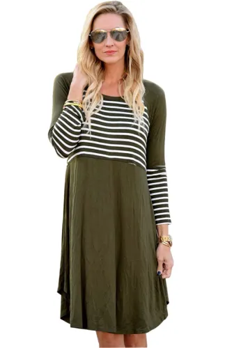 Olive Chic Blocked Stripe Jersey Dress