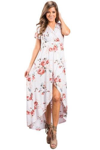 White Grounding Petals Print Boho Maxi Dress