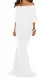 White Off Shoulder Overlay Ruffle Evening Dress