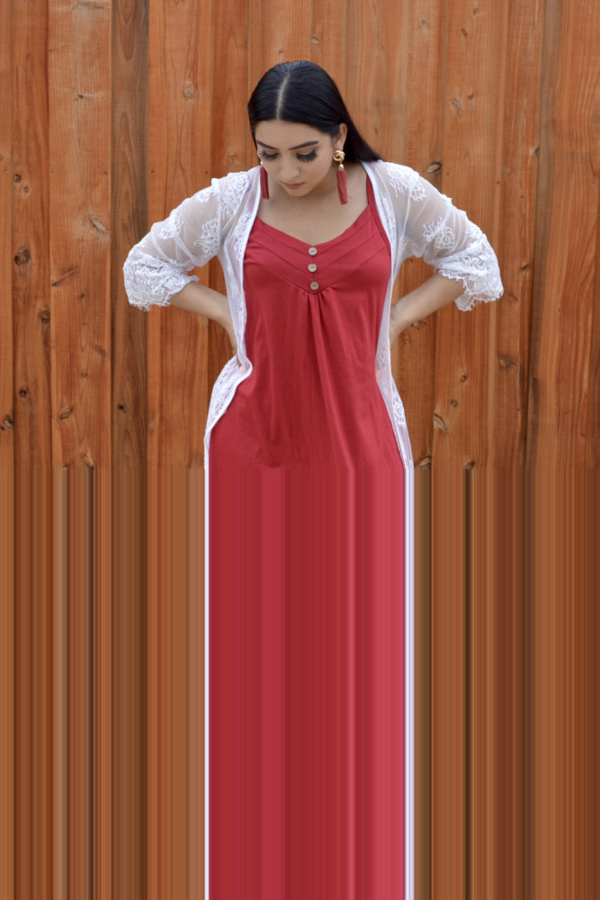 Burgundy Spaghetti Strap Double Breasted Shift Dress