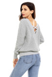 Gray Cross Back Hollow-out Sweater