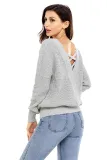 Gray Cross Back Hollow-out Sweater