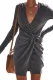 Gray Long Sleeve Ribbed Twist Mini Dress