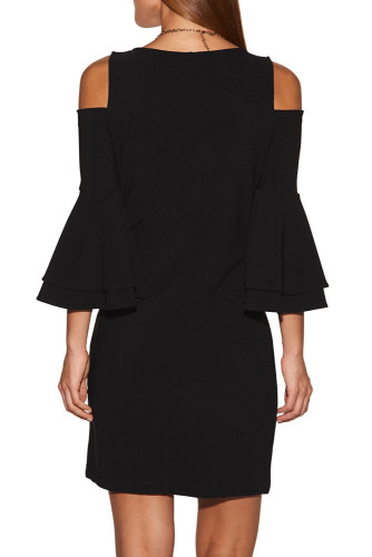 Black Flare Sleeve Cold Shoulder Mini Dress