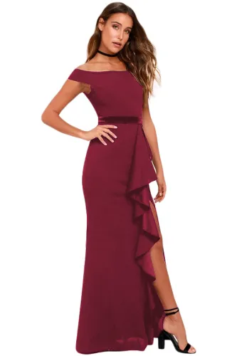 Red Ballroom Bound Off-The-Shoulder Maxi Dress