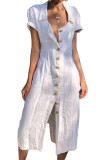 White Summer Buttoned Casual Shirt Maxi Dress
