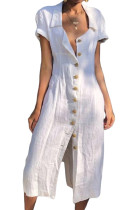 White Summer Buttoned Casual Shirt Maxi Dress
