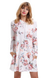 White Floral Print Drawstring Hoodie Dress