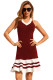 Burgundy White Cute Ruffle Hem Mini Dress