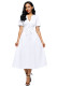 White Split Neck Short Sleeve Midi Dress with Bowknots