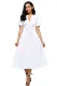 White Split Neck Short Sleeve Midi Dress with Bowknots
