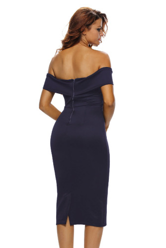 Navy Blue Off-the-shoulder Midi Dress