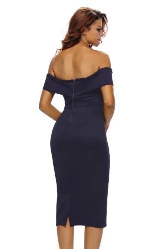 Navy Blue Off-the-shoulder Midi Dress