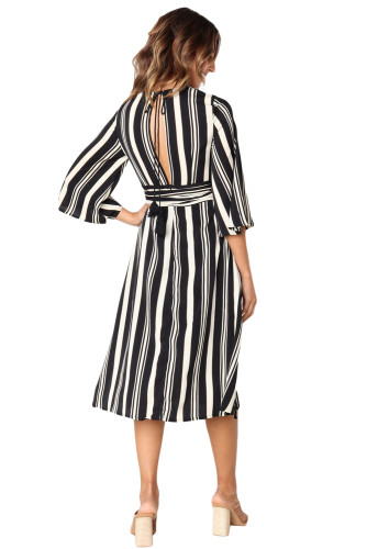 Black Gap Striped V Neck Midi Shirt Dress