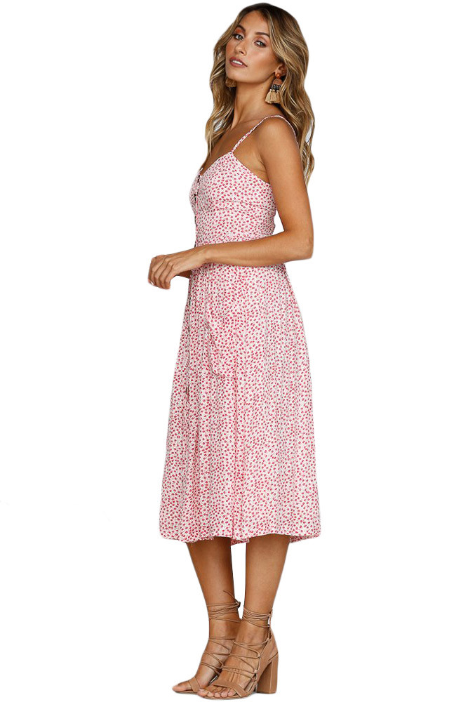 Pink Dotty Print White Buttoned Sundress